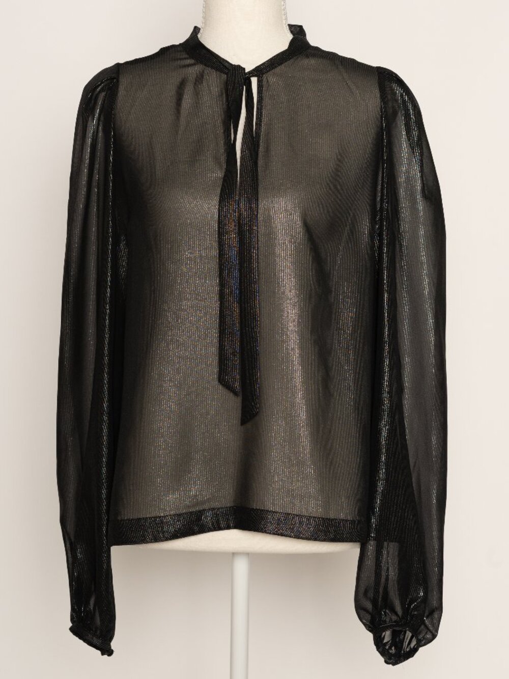 Express Sheer Shimmer Black Tie Neck Blouse Small Office Siren Whimsigoth
